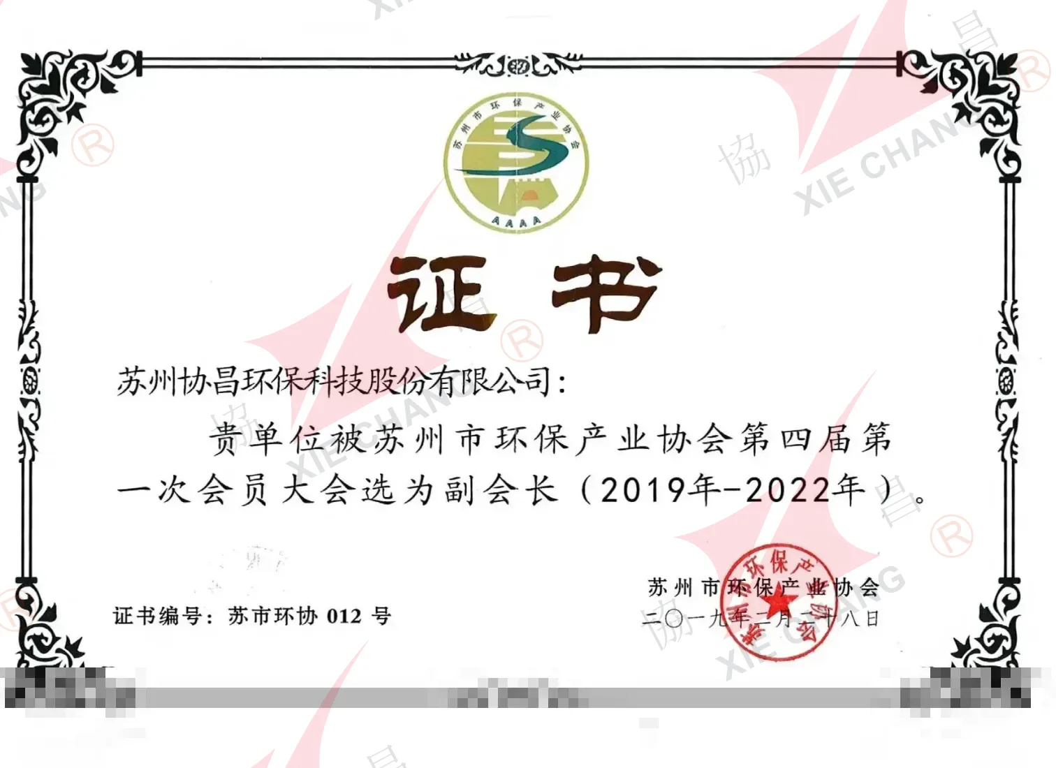 Vitse-prezident tashkiloti — Suzhou Atrof-muhitni Muhofaza Qilish Sanoati Assotsiatsiyasi (4-chaqiriq kengash, 2019-2022)
