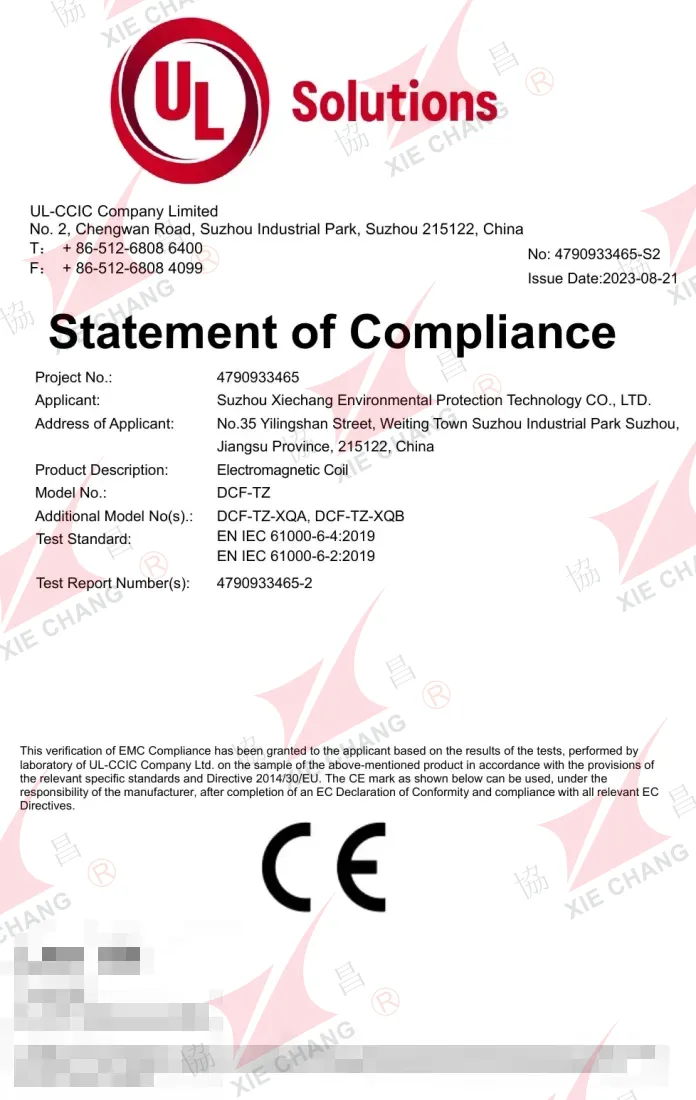 CE muvofiqlik bayonoti (EMC) — DCF-TZ solenoid g'altagi (UL-CCIC)