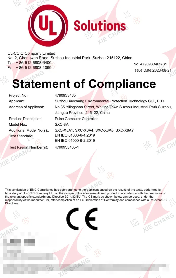 CE muvofiqlik bayonoti (EMC) — SXC-8A / SXC-X8A seriyali impuls kontrolleri (UL-CCIC)