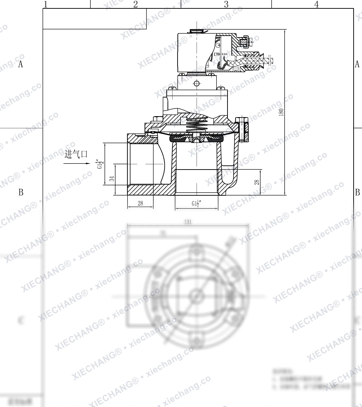 DCF-F-Z-40S · 1½" (DN40) · portlashdan himoyalangan to'g'ri burchakli impuls klapani — O'rnatish chizmasi